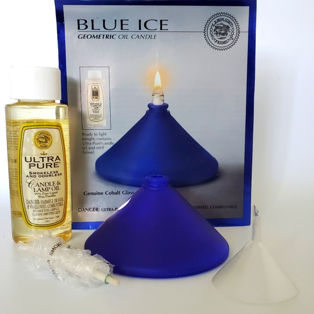 Blue Ice Satin Glass Geometric Oil Candle, Oderless Paraffin&Wick NewWithOutBox